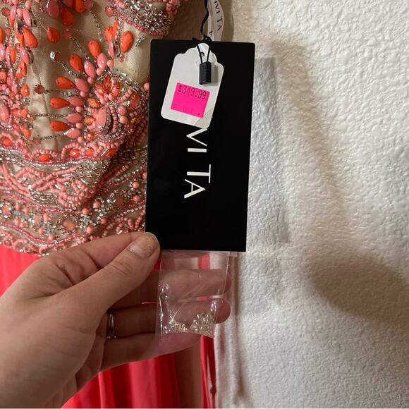 Vivi Ta orange coral beaded strapless chiffon fit and flare dress NEW 2 - Picture 4 of 6